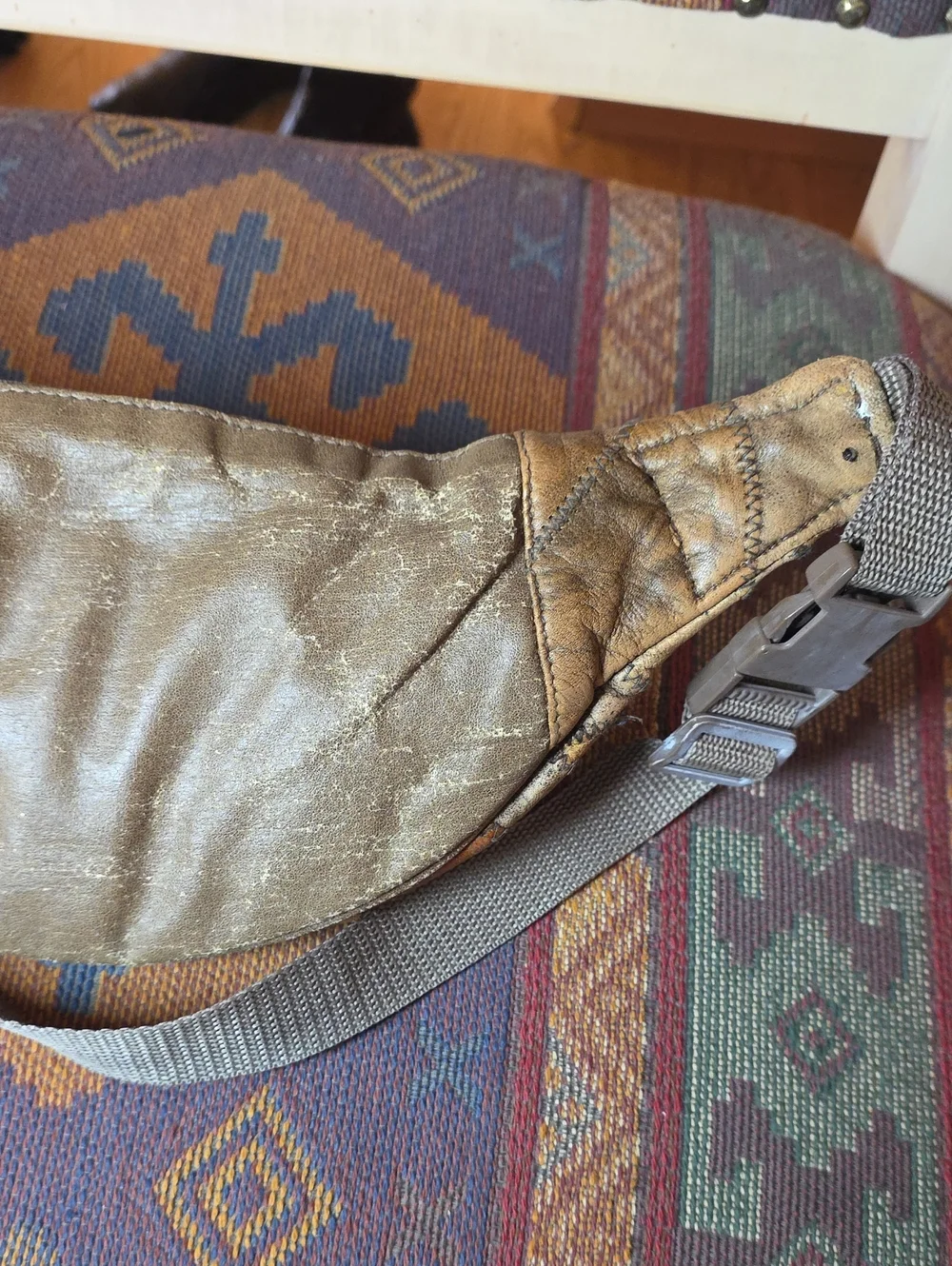Vintage 90's Boho  Distressed Leather Patchwork Fanny Pack Sling Bag